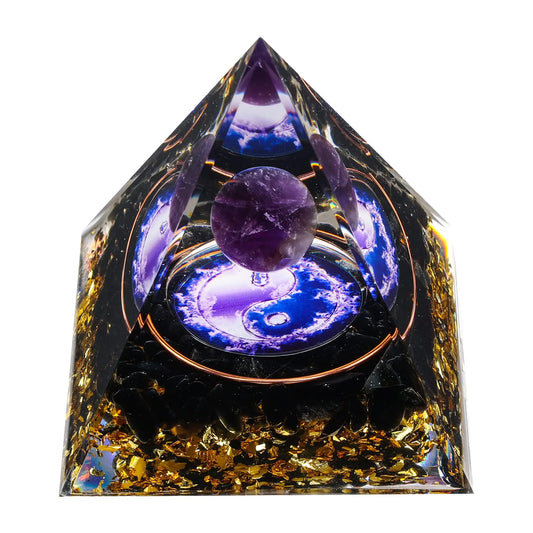 MXiiXM Orgone Pyramid with Amethyst Crystal Ball for Energy, Protection, & Meditation